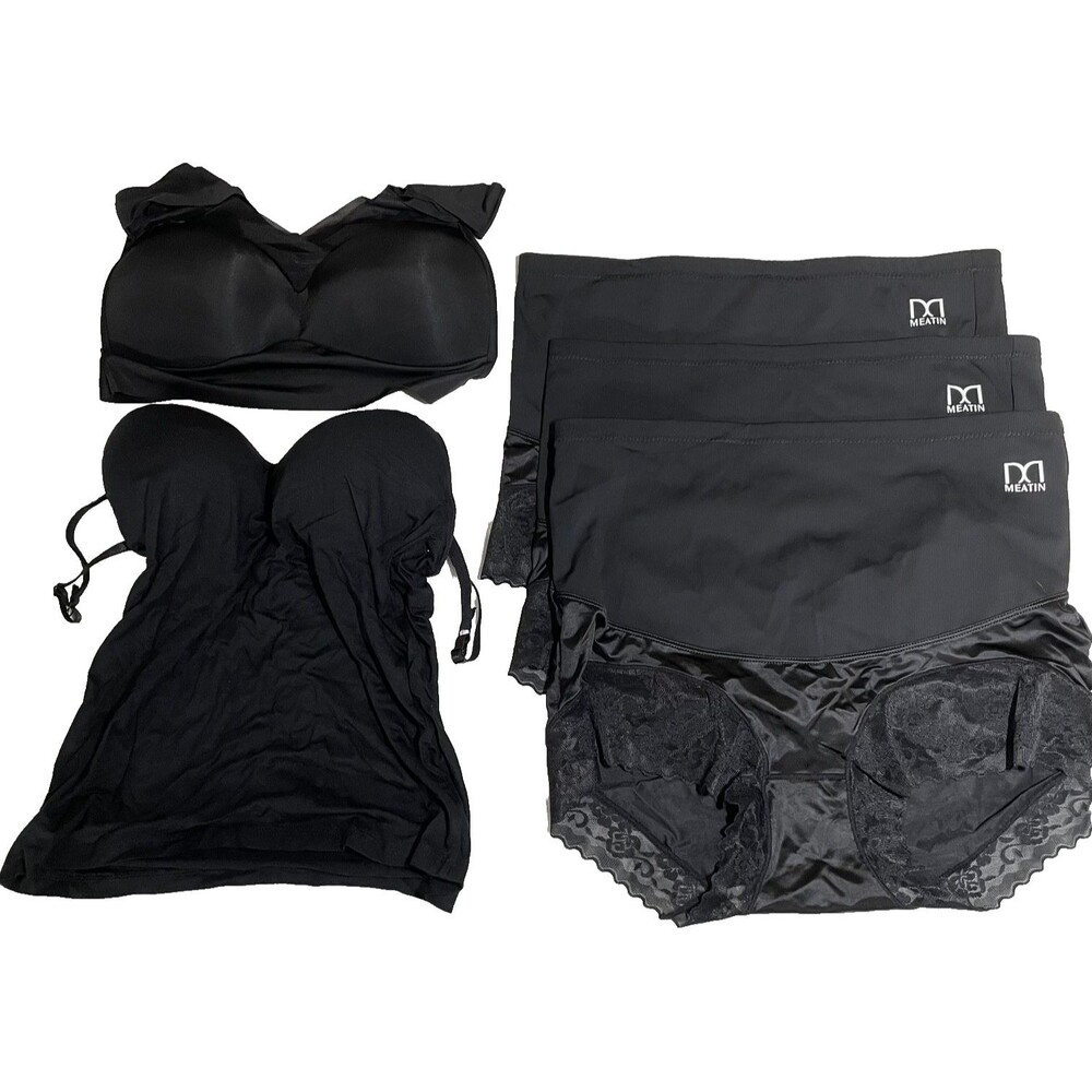 Black Women's Gym Lingerie Set - 3 Bottoms - 2 Tops - Large - Extra L - Meatin